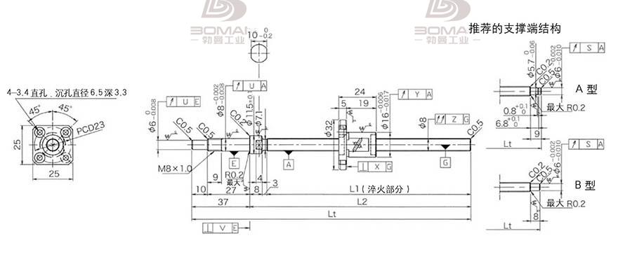KURODA GP081FDS-AAFR-0250B-C3F 黑田丝杆替换尺寸图
